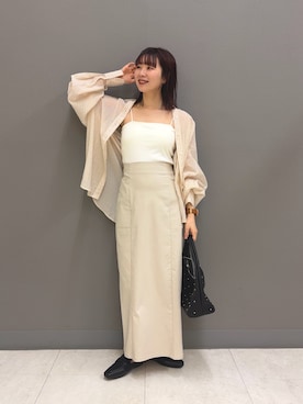 「SENSE OF PLACE by URBAN RESEARCH（センスオブプレイスバイアーバンリサーチ）のダブルストラップカップツキキャミソール（キャミソール、ホワイト系）」を使った、りなてぃさん（レディース・154cm）の春コーディネート