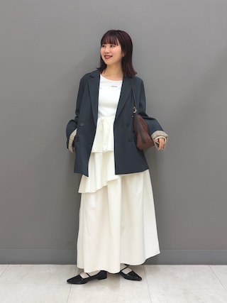「SENSE OF PLACE by URBAN RESEARCH(センスオブプレイスバイアーバンリサーチ)のワイドスリーブオーバージャケット(テーラードジャケット)」を使った、りなてぃさん(レディース・154cm)の春コーディネート