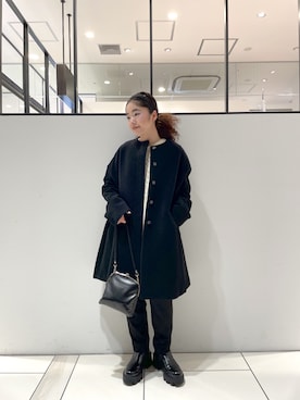 「PUAL CE CIN（ピュアルセシン）のアイテム（ノーカラーコート）」を使った、pualmaiさん（レディース・153cm）の冬コーディネート