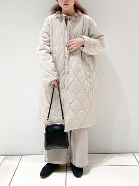 「グレーコーデ」｜「アイテム（ノーカラーコート）」を使った、pualmaiさん（レディース・153cm）の冬コーディネート