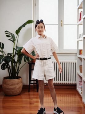 「ショートパンツ」｜「アイテム（オールインワン・サロペット）」を使った、ゆうさん（レディース・150cm）の秋コーディネート