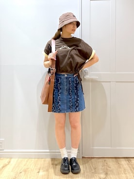 「MILKFED.（ミルクフェド）のCOLORED SLEEVE EDGE S/S TOP（Tシャツ/カットソー）」を使った、せいらさん（レディース・163cm・20代）の夏コーディネート