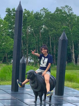 「UNDERCOVER（アンダーカバー）のアイテム（Tシャツ/カットソー、ブルー系）」を使った、furxpuxmさん（メンズ）の夏コーディネート