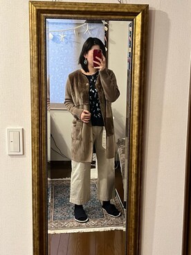 「no brand（ノーブランド）のアイテム（ノーカラージャケット）」を使った、kinakuroさん（レディース・168cm）の冬コーディネート