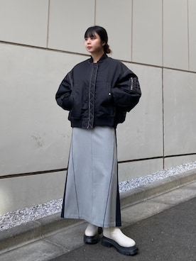 「コート」｜「アイテム（MA-1）」を使った、萩原　衣音さん（レディース・154cm）の秋コーディネート