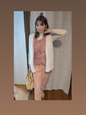 「アイテム（その他アウター、ピンク系）」を使った、ぱ～んさん（レディース・165cm）の冬コーディネート