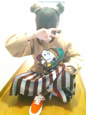 「SNOOPY（スヌーピー）のアイテム（トップス）」を使った、せのさん（レディース・149cm）の秋コーディネート