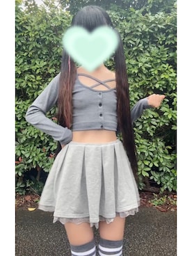「EMODA（エモダ）のアイテム（Tシャツ/カットソー、グレー系）」を使った、せのさん（レディース・148cm）の秋コーディネート