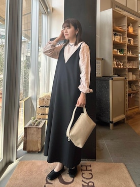 「ブラウスが主役の春コーデ」｜「アイテム（ワンピース/ドレス）」を使った、moeさん（レディース・159cm）の春コーディネート