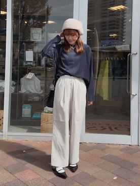 「トレンド秋素材コーデ」｜「アイテム（帽子）」を使った、moeさん（レディース・159cm）の秋コーディネート