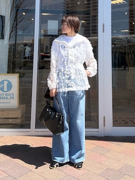 「URBAN RESEARCH DOORS（アーバンリサーチドアーズ）の『別注』GOOD ROCK SPEED×DOOS　NYC NYPD T-SHIRTS（Tシャツ/カットソー、ホワイト系）」を使った、moeさん（レディース・159cm）の春コーディネート