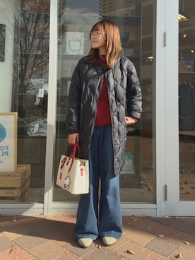 「アイテム（サンダル）」を使った、moeさん（レディース・159cm）の冬コーディネート