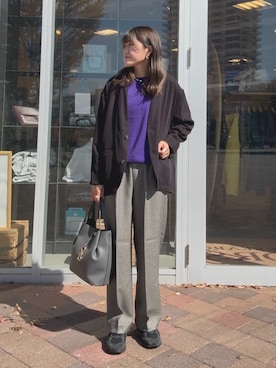 「FORK&SPOON」｜「アイテム（ノーカラージャケット）」を使った、moeさん（レディース・159cm）の秋コーディネート