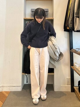 「ウェーブ×カジュアル」｜「アイテム（その他アウター）」を使った、moeさん（レディース・159cm）の冬コーディネート