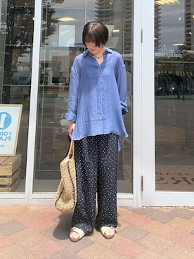 「URBAN RESEARCH DOORS（アーバンリサーチドアーズ）の『接触冷感/吸水速乾』ドットドライタッチリラックスパンツ（その他パンツ、ブラック系）」を使った、moeさん（レディース・159cm）の夏コーディネート