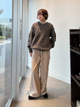 「かぐれ（カグレ）のコーデュロイペインターパンツ（その他パンツ、ベージュ系）」を使った、moeさん（レディース・159cm）の秋コーディネート