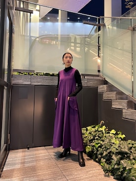 「ブーツコーデ」｜「アイテム（ワンピース/ドレス）」を使った、KUMIさん（レディース・168cm）の冬コーディネート