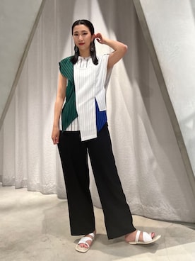 「アイテム（つなぎ/オールインワン、ブラック系）」を使った、KUMIさん（レディース・168cm）の夏コーディネート