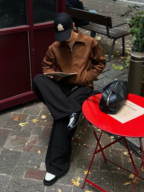 セール】two tuck herringbone curve slacks/ツータックへリンボーン