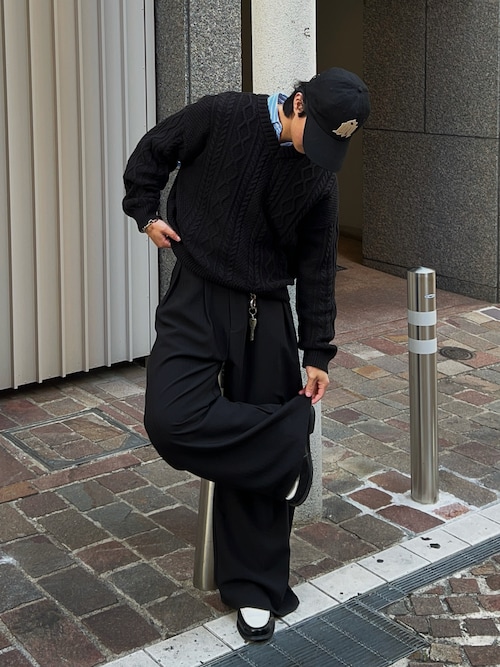 セール】two tuck herringbone curve slacks/ツータックへリンボーン