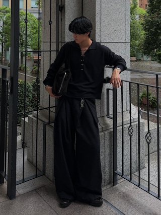 「soerte(ソエルテ)のLoose Lace-up Thermal Polo/ルーズレースアップサーマルポロ(ポロシャツ)」を使った、Harutoさん(メンズ・178cm)の秋コーディネート