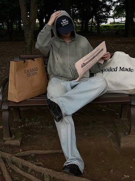 「アイテム（パーカー、グリーン系）」を使った、Harutoさん（メンズ・178cm）の秋コーディネート