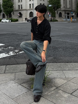 「LURAKU（ルラク）の【LURAKU】Semi-flared washed denim - セミフレアウォッシュデニム（デニムパンツ）」を使った、Harutoさん（メンズ・178cm）の夏コーディネート