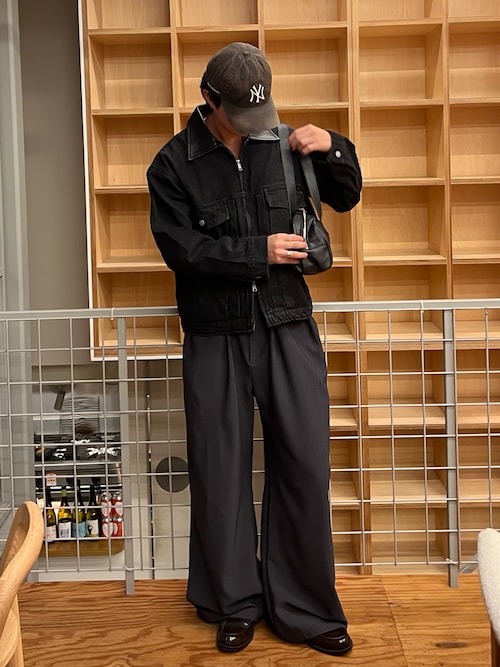 LURAKU】Leather Collar Zip-Up Denim Jacket / 襟レザージップ