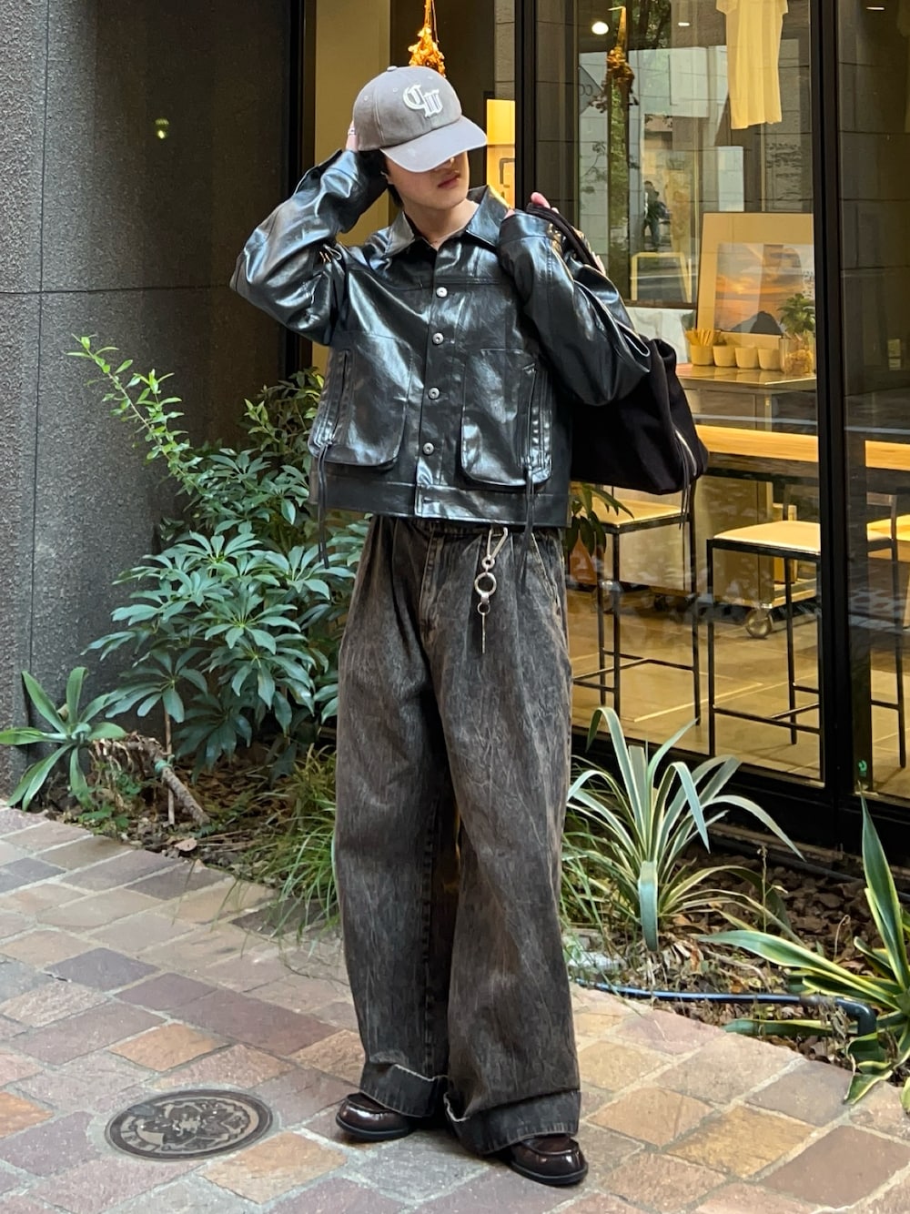 Vintage like military short jacket ( fake leather )/ヴィンテージ