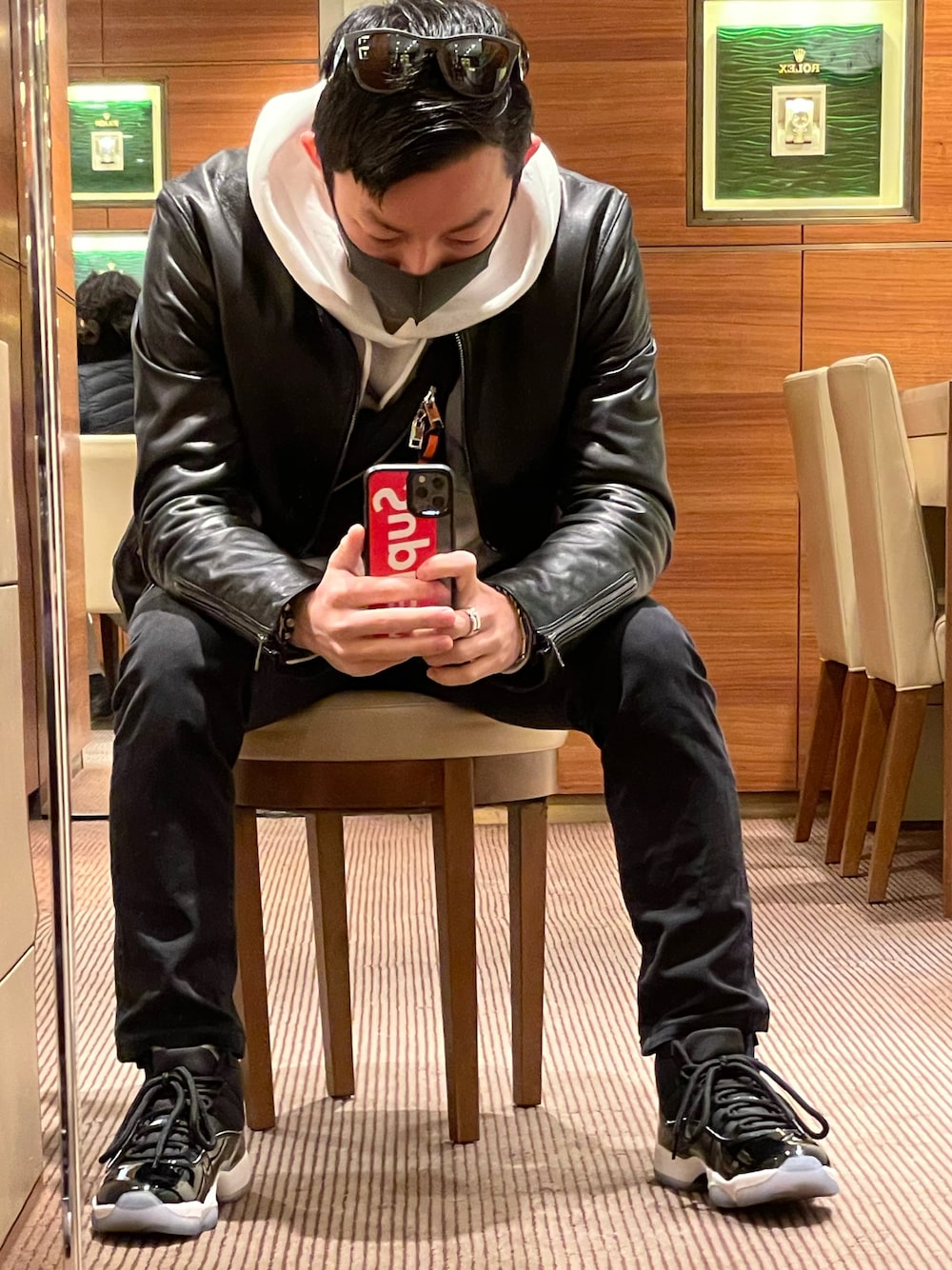 「カジュアルコーデ、ライダースジャケット、おしゃれさんと繋がりたい」｜「BLACK LABEL CRESTBRIDGEのライトウェイトレザーライダース（ライダースジャケット、ブラック系）」を使った、uminchu_0907さん（メンズ・163cm）の夏コーディネートの1枚目の写真