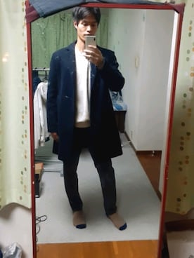 「RAGEBLUE（レイジブルー）のアイテム（チェスターコート）」を使った、アラサーテニス大好きマンさん（メンズ・174cm）の秋コーディネート