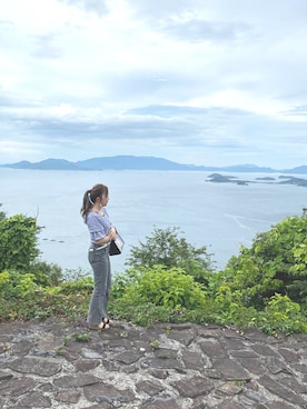 「NICE CLAUP（ナイスクラップ）のアイテム（シャツ/ブラウス、ブラック系）」を使った、kn🐵さん（レディース）の夏コーディネート