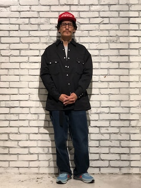 「アイテム（帽子、レッド系）」を使った、164164さん（メンズ・170cm）の秋コーディネート