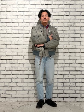 「アイテム（MA-1）」を使った、164164さん（メンズ・170cm）の春コーディネート