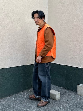 「アイテム（デニムジャケット、ブラウン系）」を使った、164164さん（メンズ・170cm）の春コーディネート