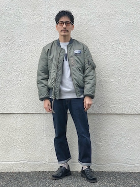 「アイテム（MA-1）」を使った、164164さん（メンズ・170cm）の春コーディネート