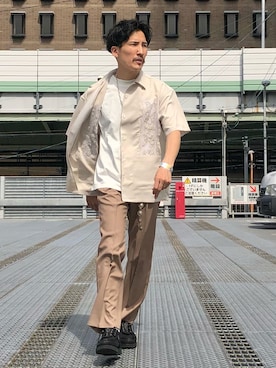 「Engineered Garments（エンジニアードガーメンツ）のアイテム（シューズ）」を使った、164164さん（メンズ・170cm）の夏コーディネート