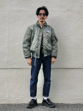 「アイテム（MA-1）」を使った、164164さん（メンズ・170cm）の冬コーディネート