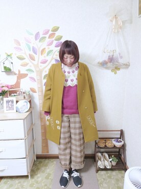 「POU DOU DOU（プードゥドゥ）のアイテム（チェスターコート）」を使った、ユーリさん（レディース・152cm）の冬コーディネート