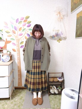 「Crisp（クリスプ）のアイテム（ノーカラージャケット）」を使った、ユーリさん（レディース・152cm）の冬コーディネート