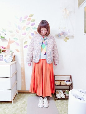 「niko and...（ニコアンド）のアイテム（ノーカラージャケット）」を使った、ユーリさん（レディース・152cm）の春コーディネート