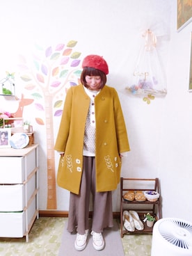 「POU DOU DOU（プードゥドゥ）のアイテム（チェスターコート）」を使った、ユーリさん（レディース・152cm）の冬コーディネート
