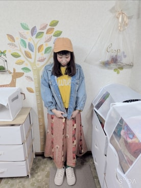 「POU DOU DOU（プードゥドゥ）のSure刺繍トレーナー（運動衫、イエロー系）」を使った、ユーリさん（レディース・152cm）の春コーディネート