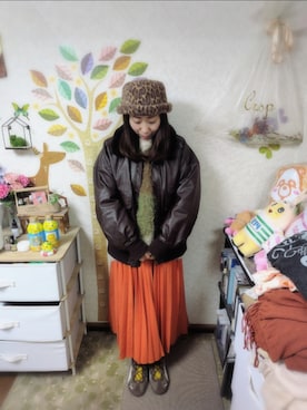 「アイテム（ライダースジャケット）」を使った、ユーリさん（レディース・152cm）の秋コーディネート