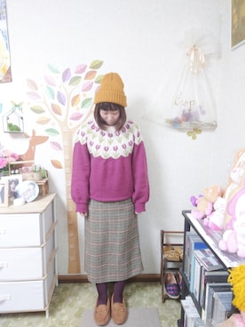 「MERLOT（メルロー）のチューリップニット（ニット/セーター）」を使った、ユーリさん（レディース・152cm）の冬コーディネート