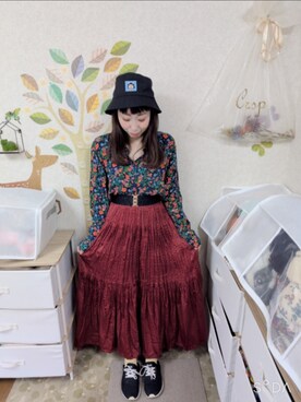 「古着のアイテム（シャツ/ブラウス、ブルー系）」を使った、ユーリさん（レディース・152cm）の秋コーディネート