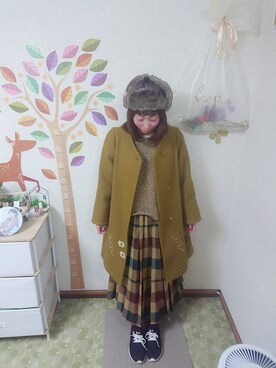 「POU DOU DOU（プードゥドゥ）のアイテム（チェスターコート）」を使った、ユーリさん（レディース・152cm）の冬コーディネート