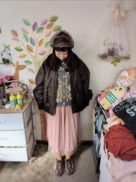 「アイテム（ライダースジャケット）」を使った、ユーリさん（レディース・152cm）の冬コーディネート