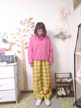 「POU DOU DOU（プードゥドゥ）のアイテム（スウェット）」を使った、ユーリさん（レディース・152cm）の春コーディネート