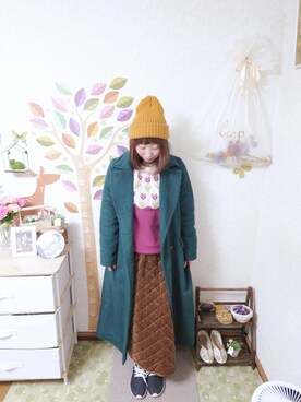 「MERLOT（メルロー）のチューリップニット（ニット/セーター）」を使った、ユーリさん（レディース・152cm）の冬コーディネート